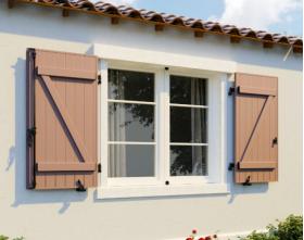 Volets battants pleins alu isolé cintrés - Gris olive Ral 7002 - Ambiance 3D