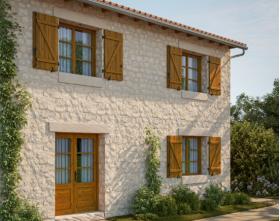 Volet battant bois exotique 27 mm lames verticales barres et echarpes chene clair