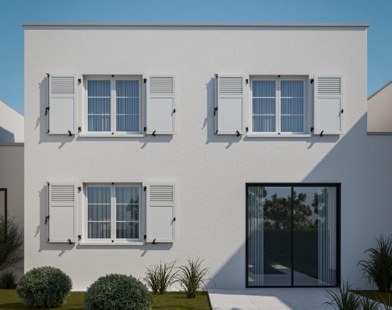 Volet battant PVC persienne 38 mm 1/3 à la française et 2/3 panneau